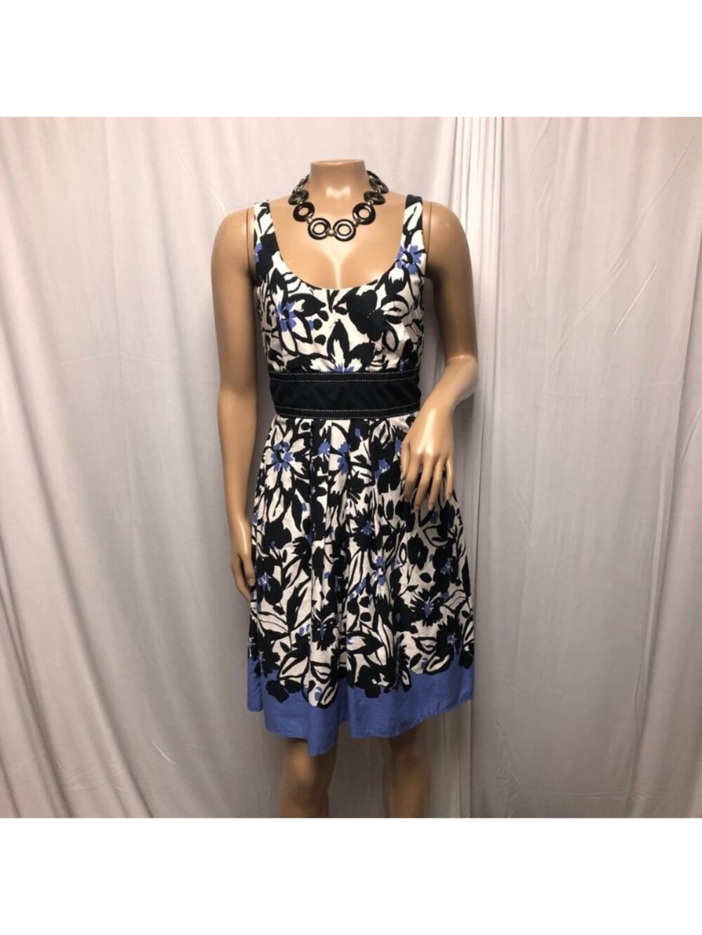 Maurices Dress Size 3 Small Periwinkle Black White Floral Sleeveless Cotton